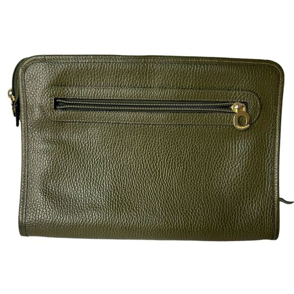 Karina Firenze Pebbled Olive Leather Clutch Made In Italy Some Interior Wear - Picture 2 of 11